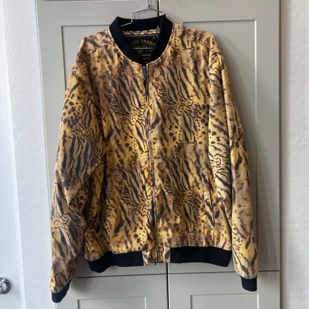 Akoo Vintage Varsity Animal Print Longsleeve Bomber Jacket 2XL Retro Streetwear